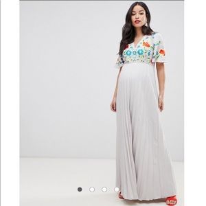 ASOS Maternity pleated embroidered maxi dress NWT
